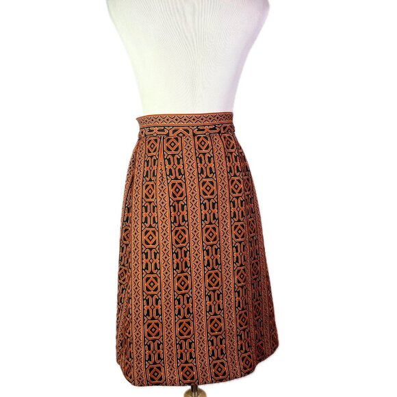 Act III 27" Waist Dacron Polyester Skirt Pleated Button-Front Burnt Orange Black - Picture 5 of 8